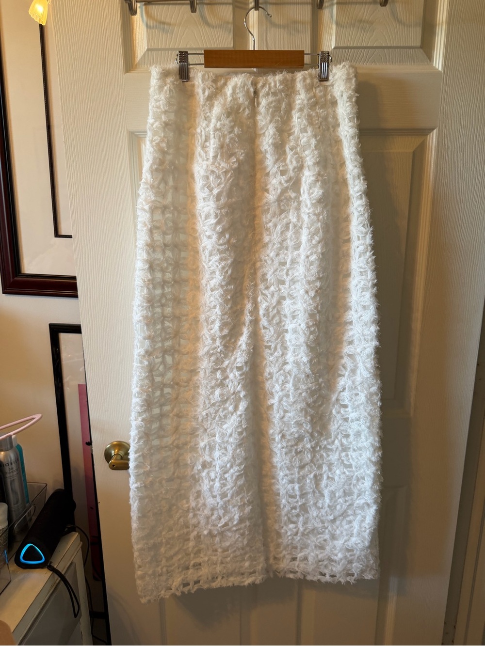 Aje White Textured Maxi Skirt with Fluffy Knit